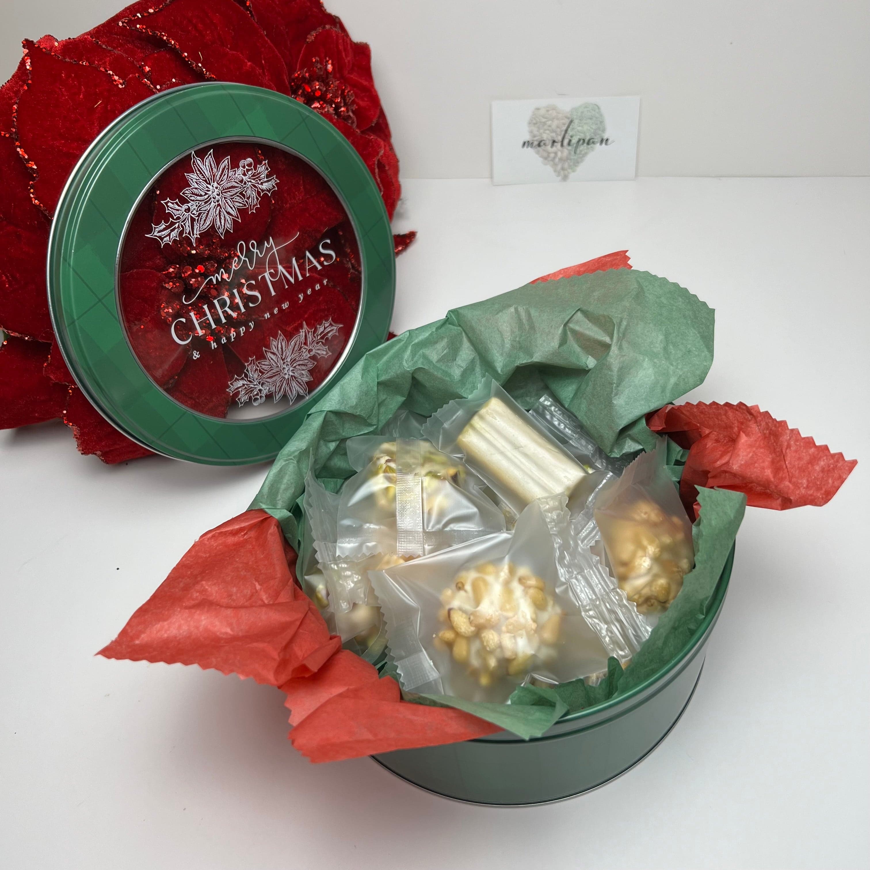 Holiday Mix gift box with marzipan fingers and biscuit bubbles