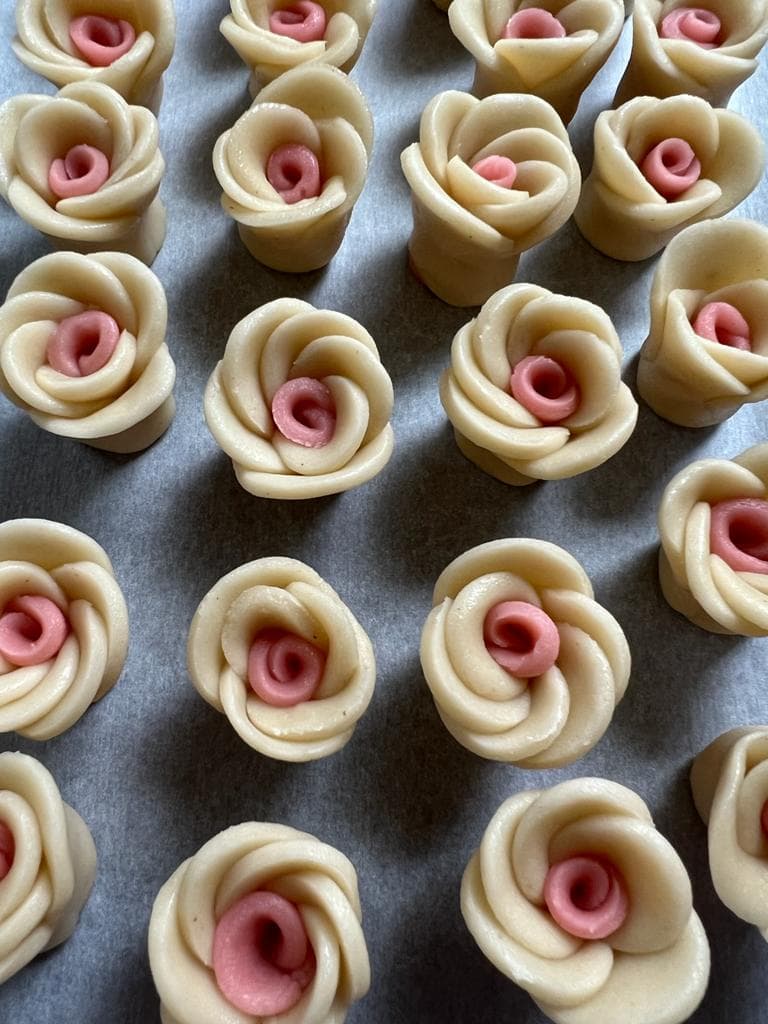 Hand-sculpted marzipan flowers